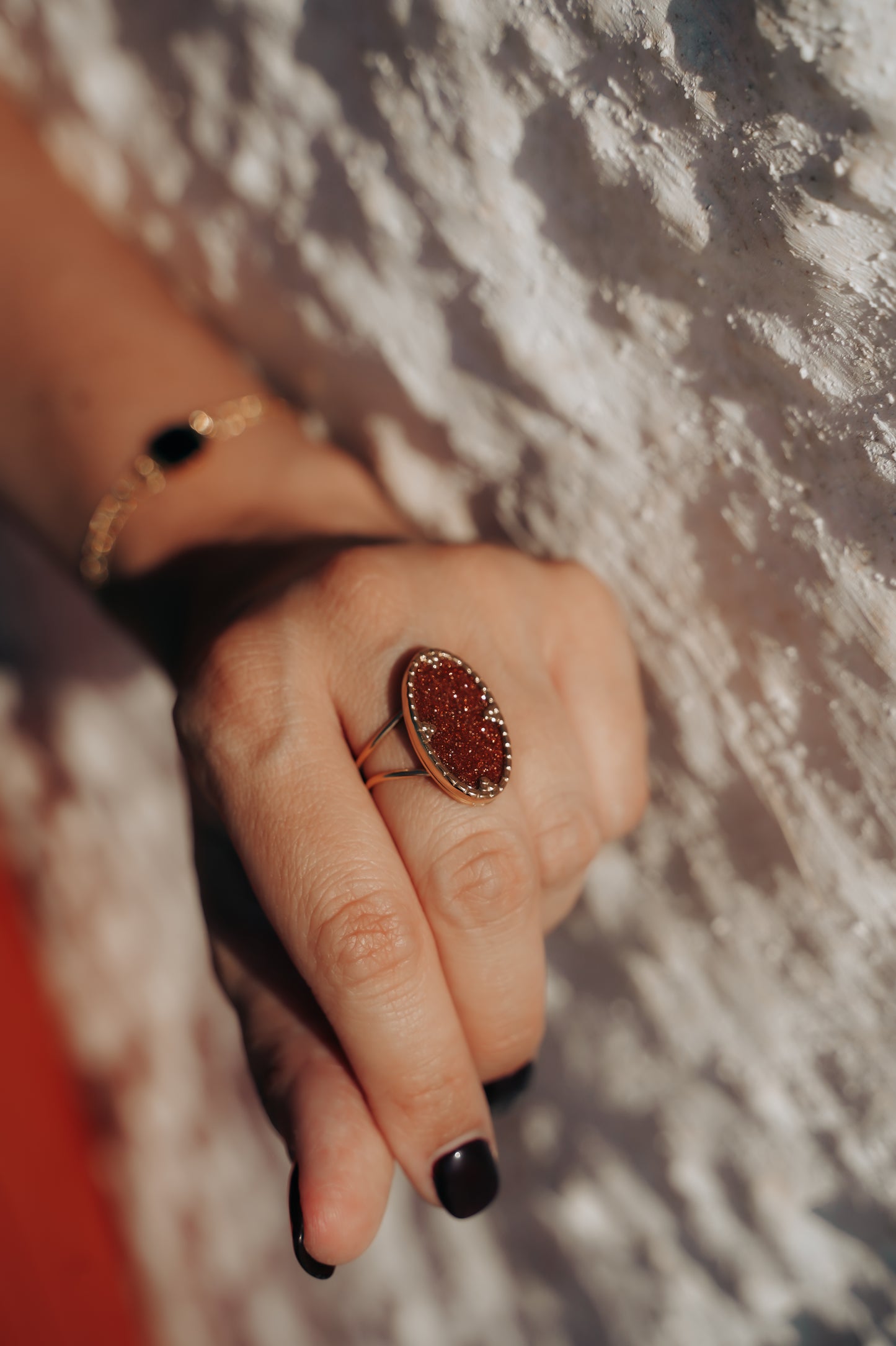 Varenna | Bague en acier inoxydable et pierre naturelle | Pierre de sable | Doré