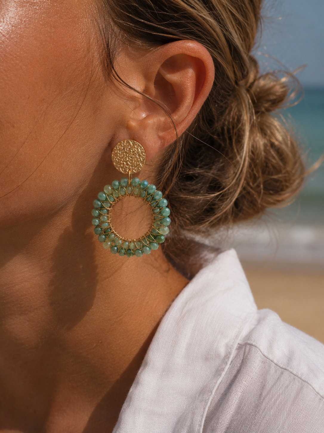 Ajaccio | Boucles d'oreilles | Perles blanches | Doré