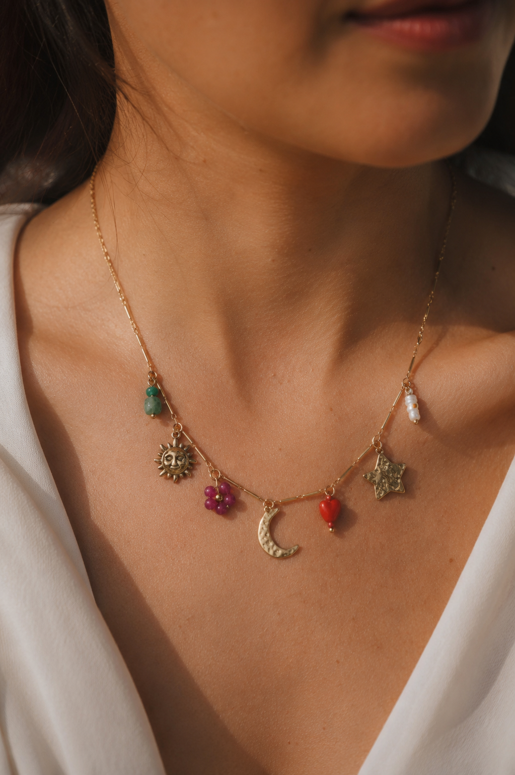 Essaouira | Collier breloques en acier inoxydable | Doré