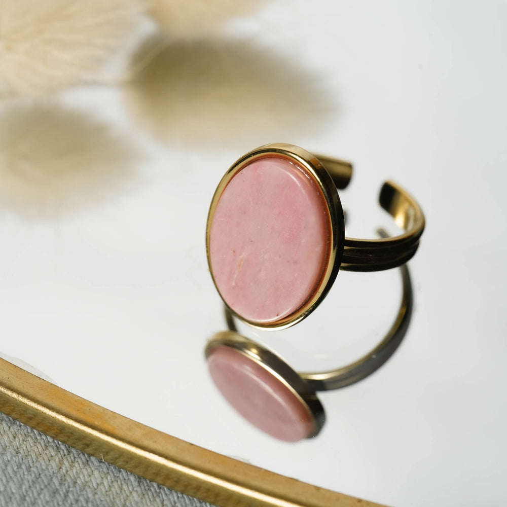 Bague acier inoxydable et pierre naturelle rhodonite - Sète