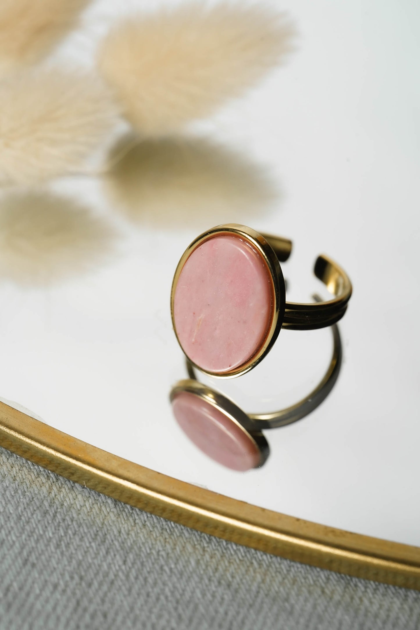 Bague acier inoxydable et pierre naturelle rhodonite - Sète