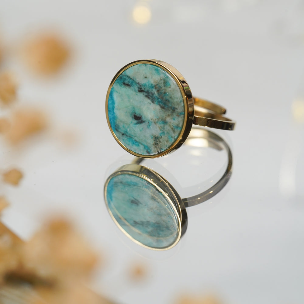 Naples | Bague ronde en acier inoxydable et en pierre naturelle | Turquoise Africaine