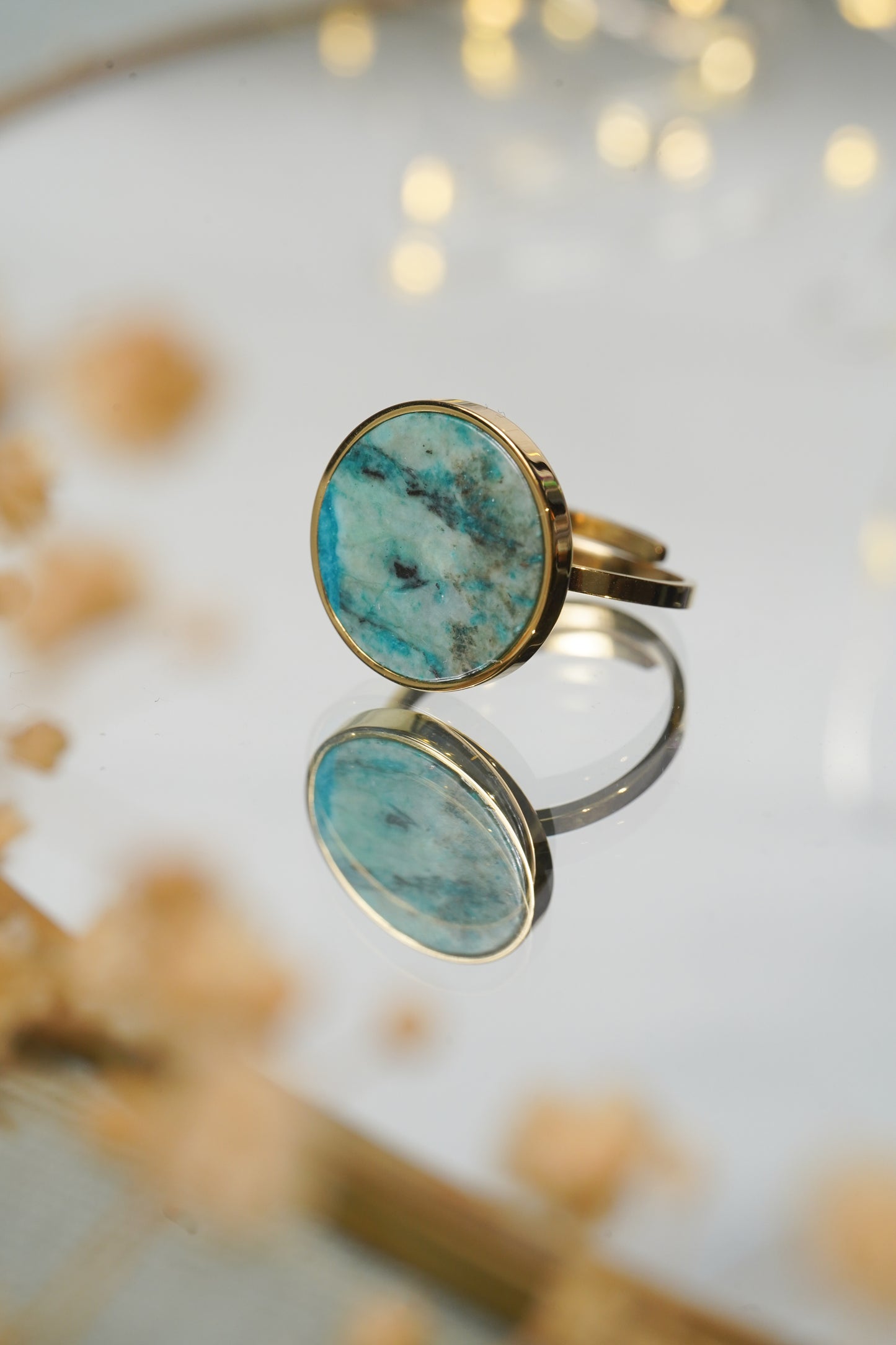 Naples | Bague ronde en acier inoxydable et en pierre naturelle | Turquoise Africaine