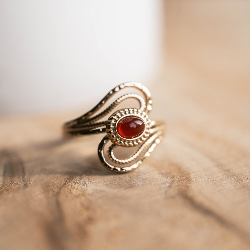 Playa del Carmen | Bague en acier inoxydable et pierre naturelle | Cornaline | Doré