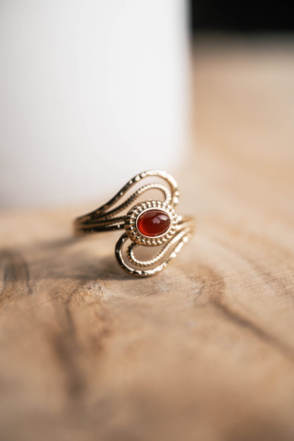 Playa del Carmen | Bague en acier inoxydable et pierre naturelle | Cornaline | Doré