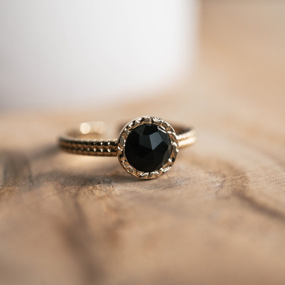 Tijuana | Bague en acier inoxydable et pierre naturelle | Onyx | Doré