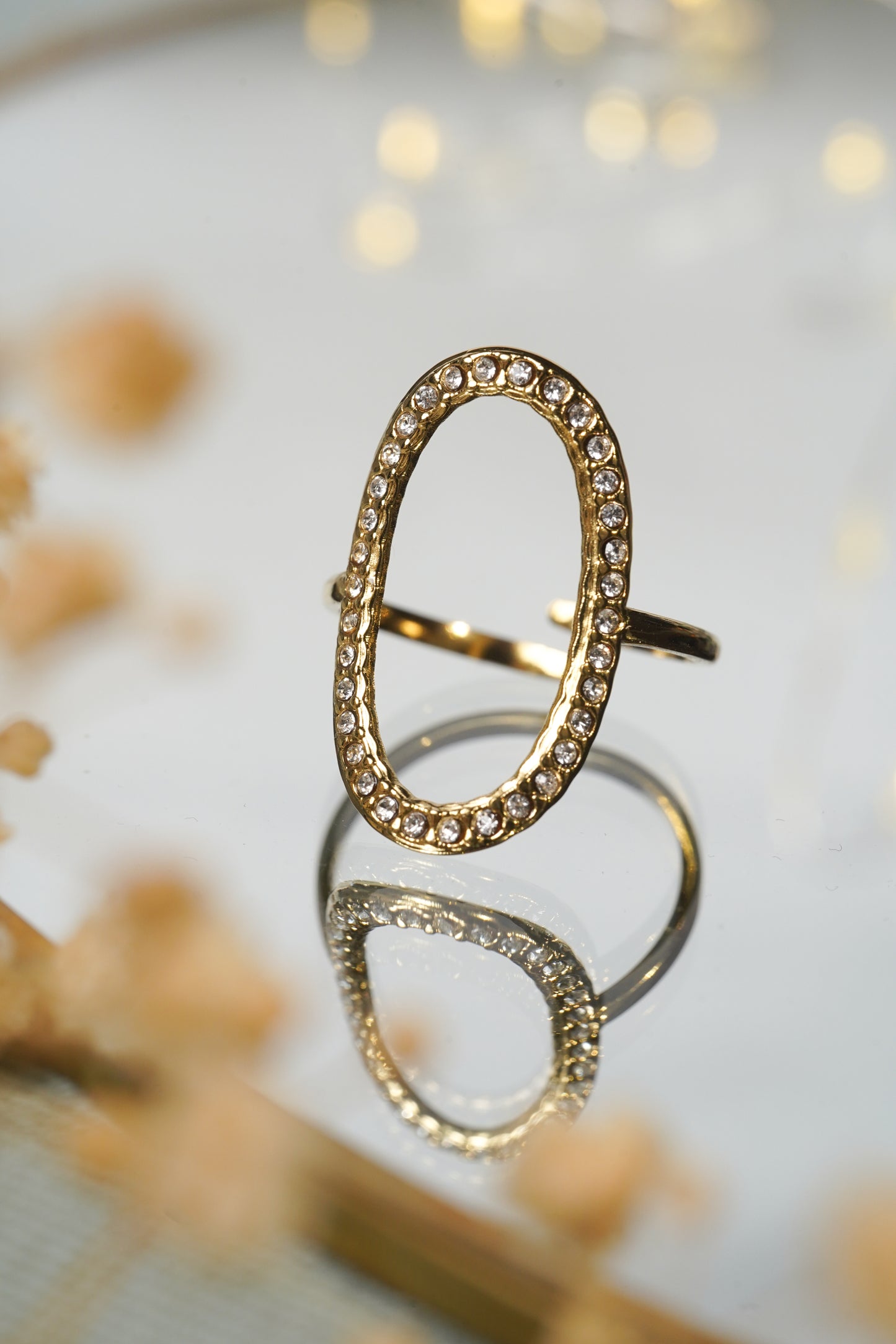 Astra | Bague strass en acier inoxydable | Doré