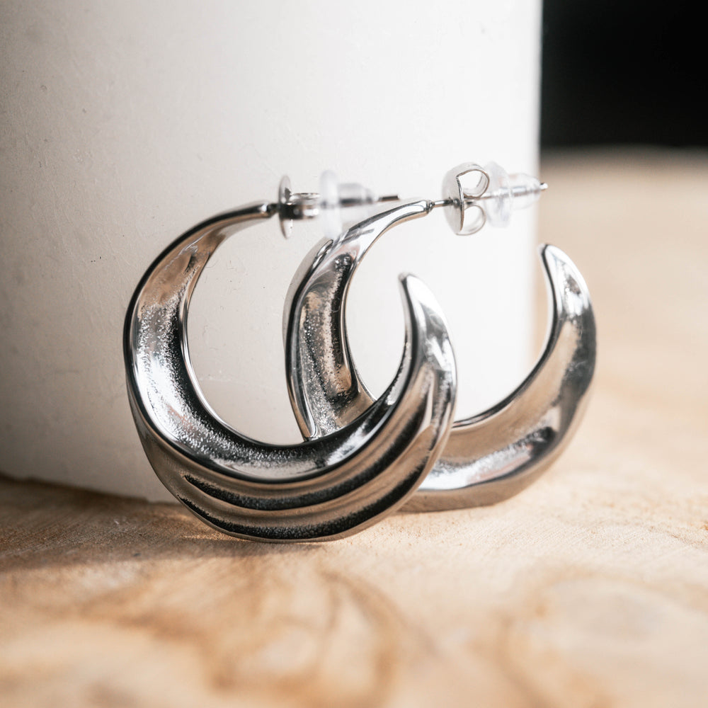 Dubaï | Boucles d'oreilles / créoles en acier inoxydable | Argenté