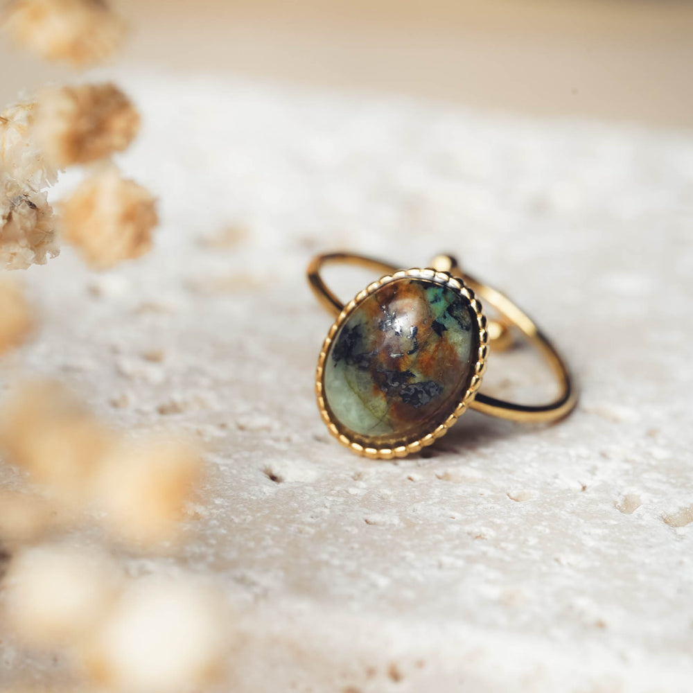 Bague acier inoxydable et pierre naturelle turquoise africaine - Calvi