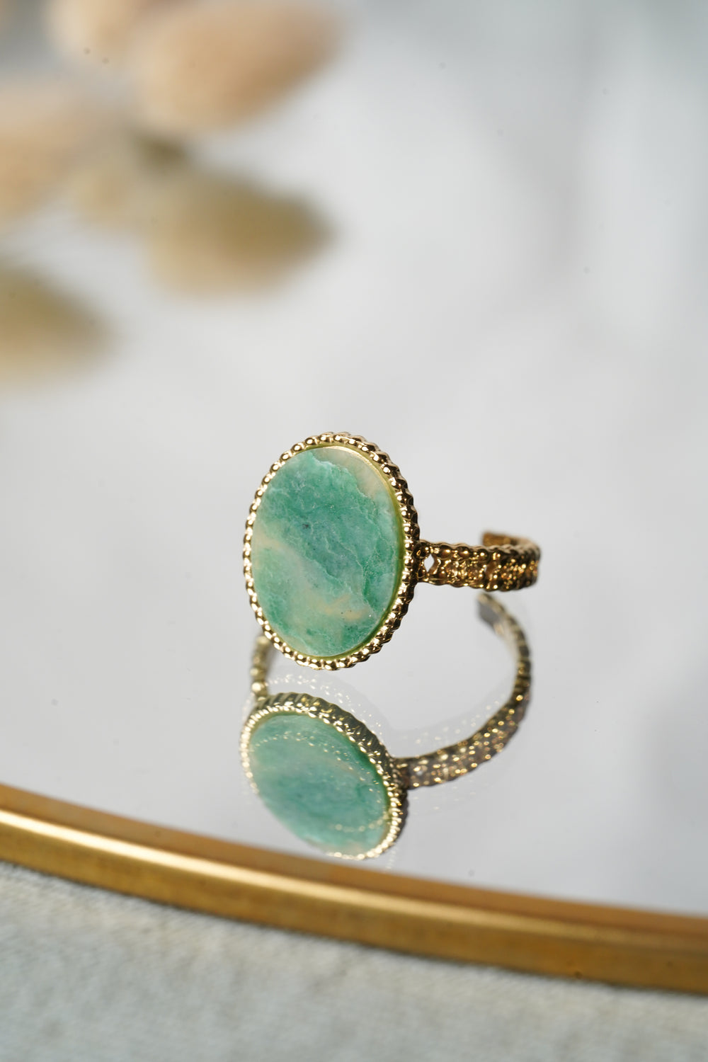 Malta Bague en acier inoxydable et pierre naturelle Jaspe