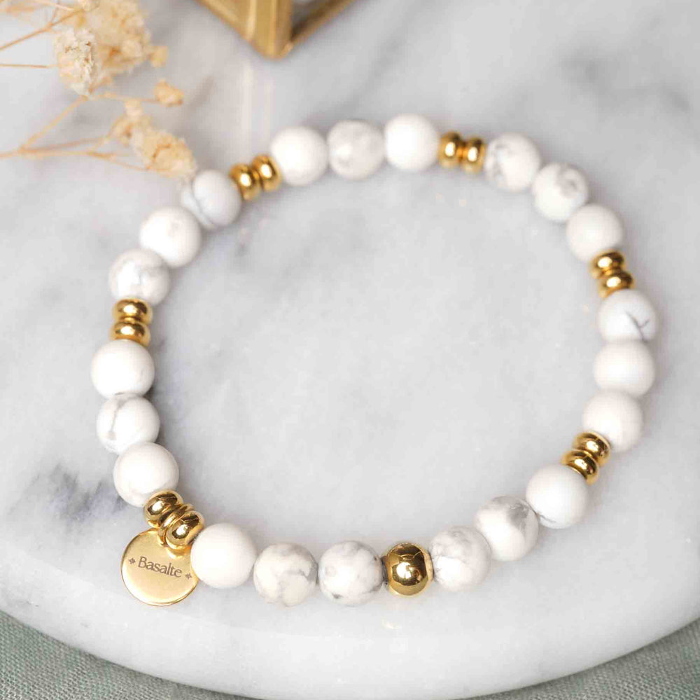 Bracelet acier inoxydable et pierres naturelles howlite - Rocamadour