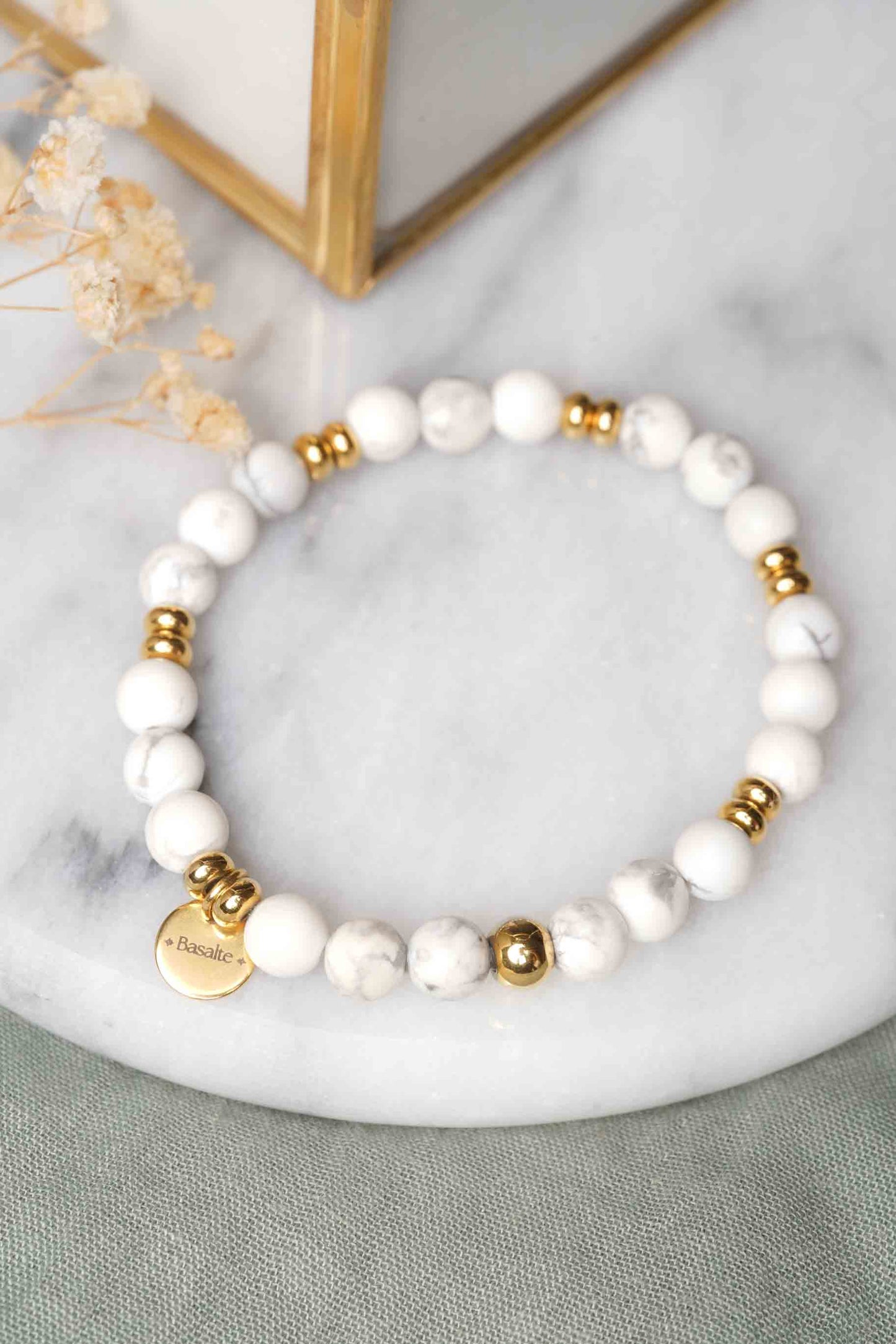 Bracelet acier inoxydable et pierres naturelles howlite - Rocamadour