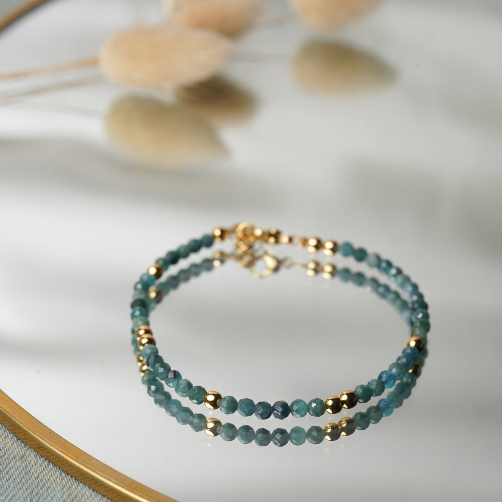 Bracelet acier inoxydable et pierres naturelles Tourmaline bleue - Persée