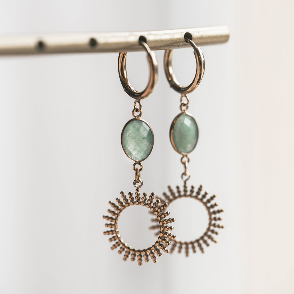 Sintra | Boucles d'oreilles en acier inoxydable et pierres naturelles | Aventurine verte | Doré