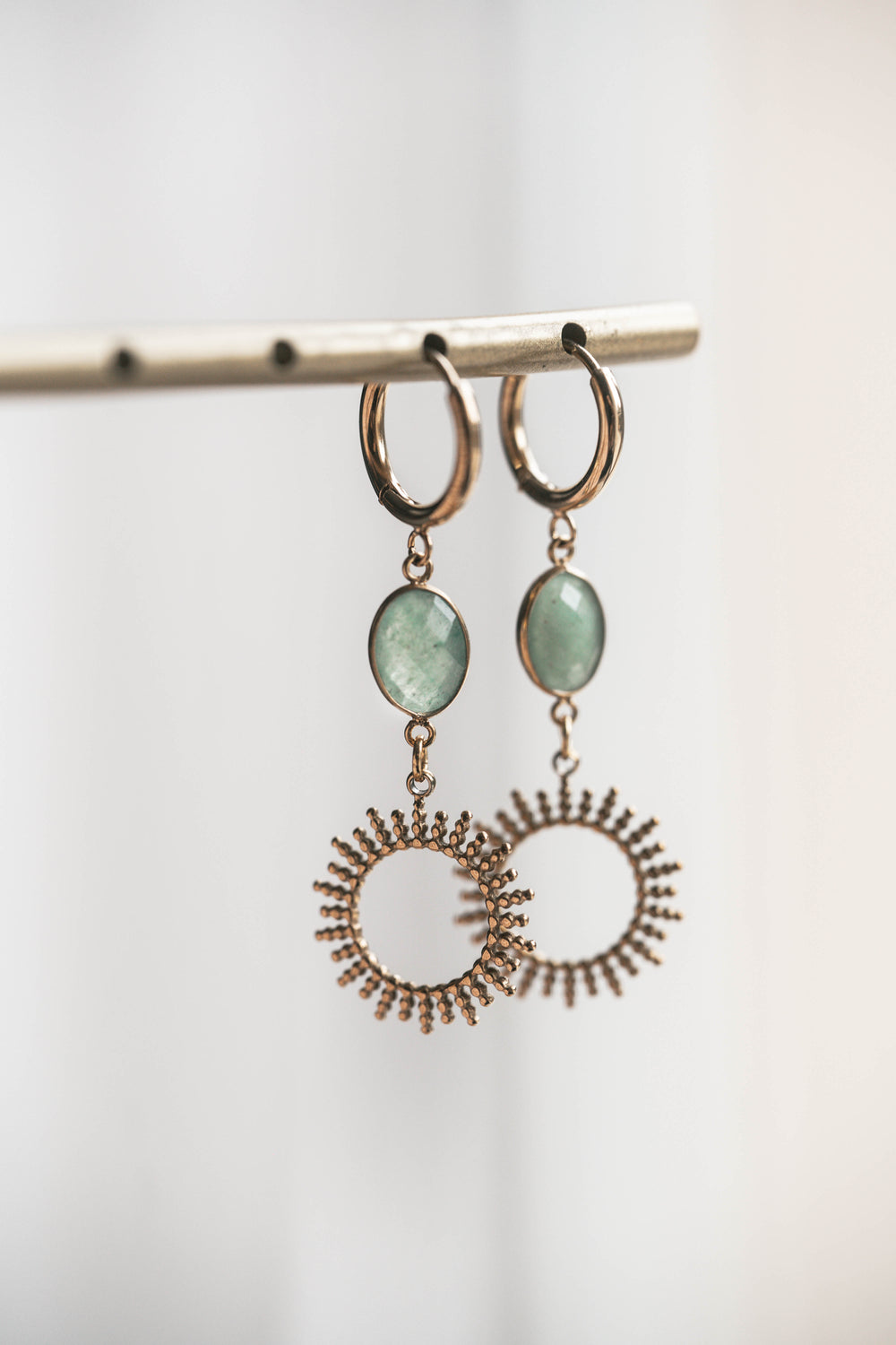 Sintra | Boucles d'oreilles en acier inoxydable et pierres naturelles | Aventurine verte | Doré