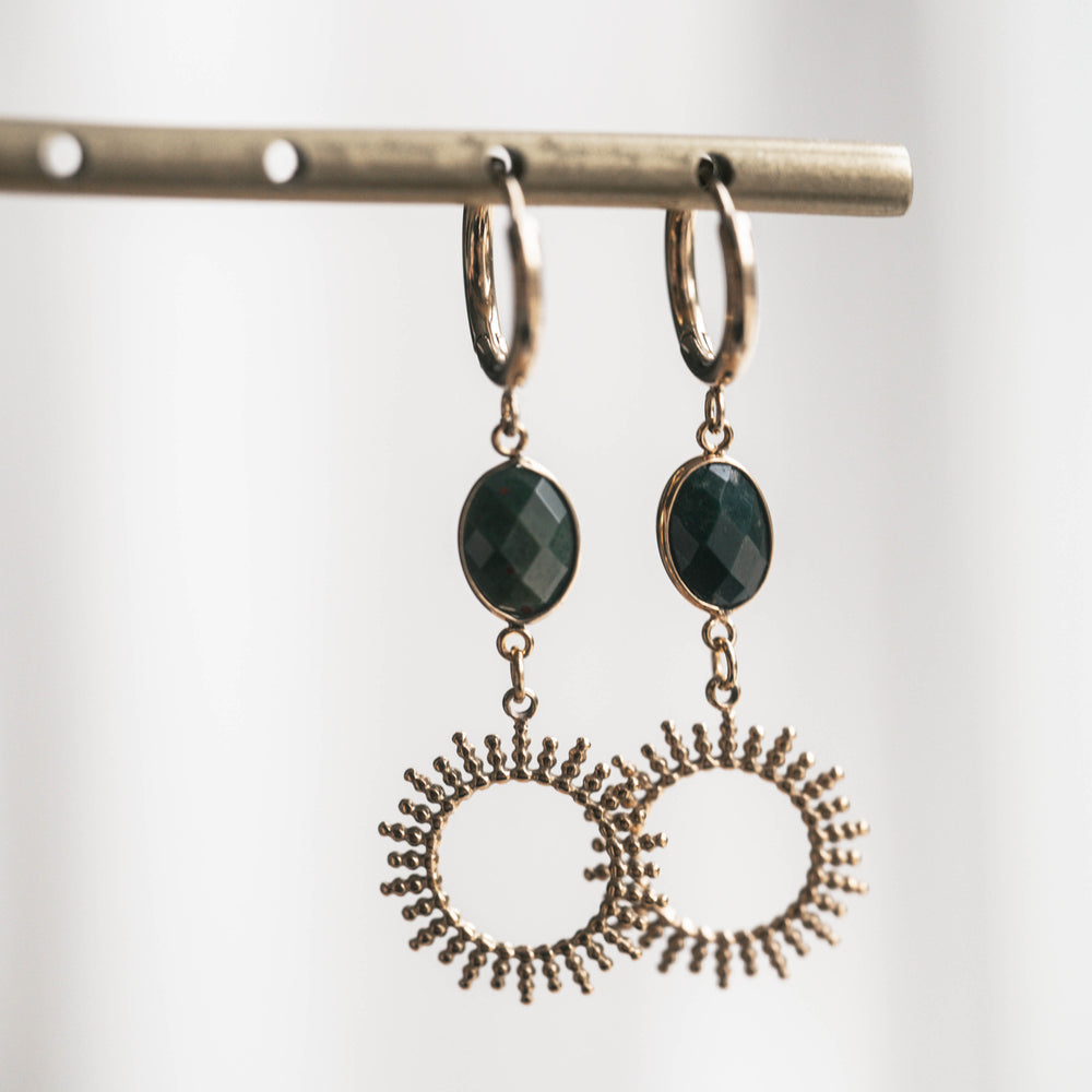 Sintra | Boucles d'oreilles en acier inoxydable et pierres naturelles | Agate Mousse | Doré