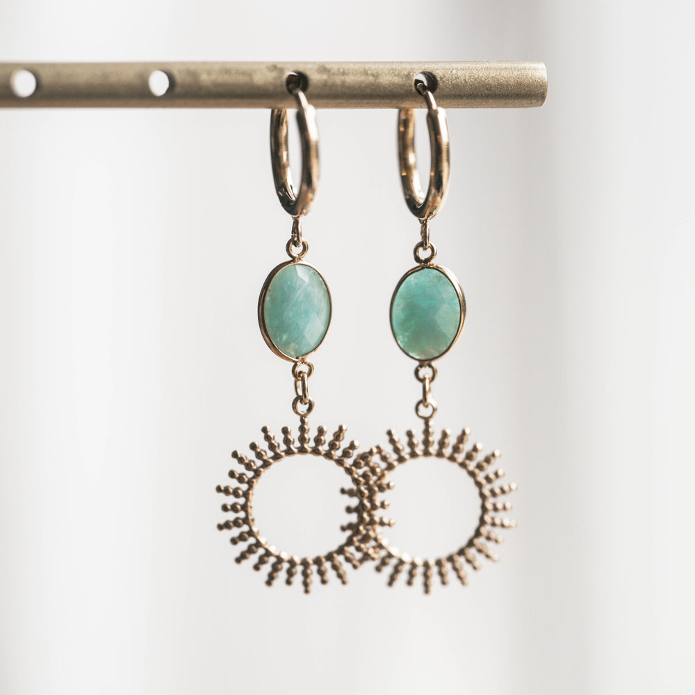 Sintra | Boucles d'oreilles en acier inoxydable et pierres naturelles | Amazonite | Doré