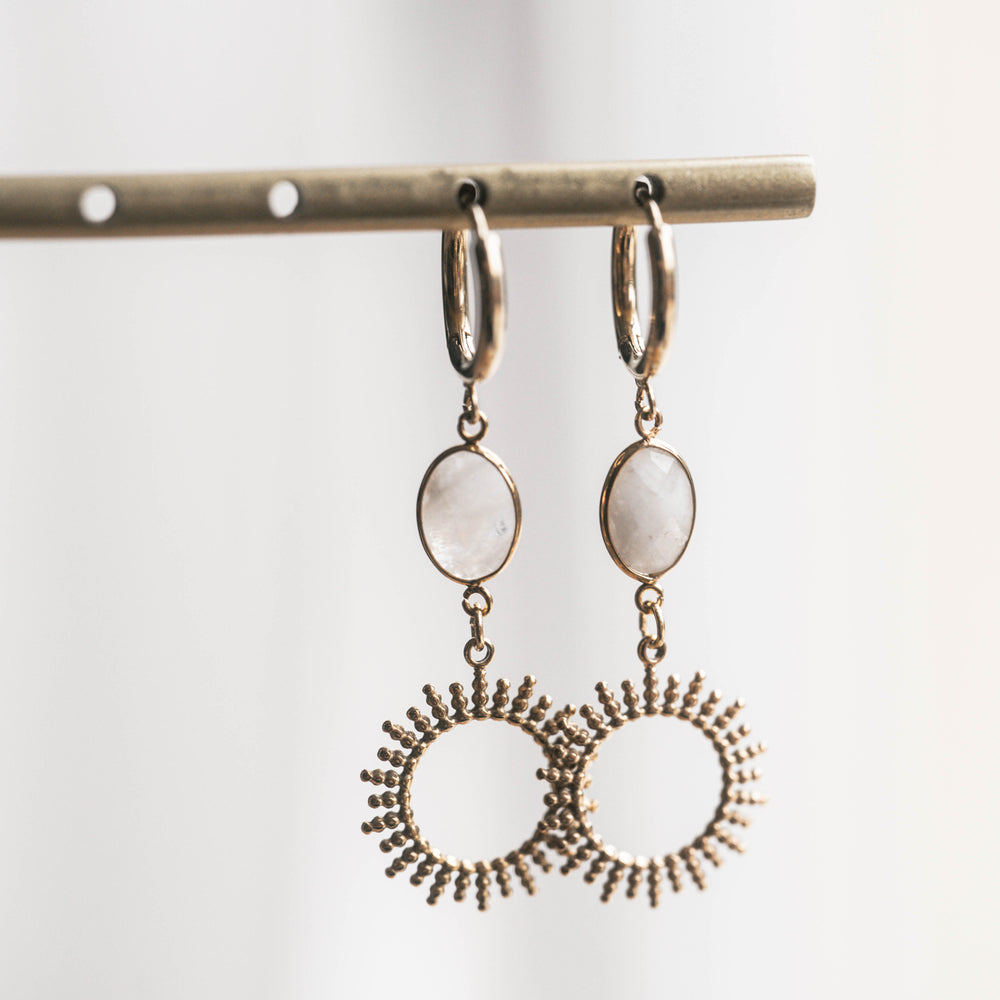 Sintra | Boucles d'oreilles en acier inoxydable et pierres naturelles | Quartz blanc | Doré