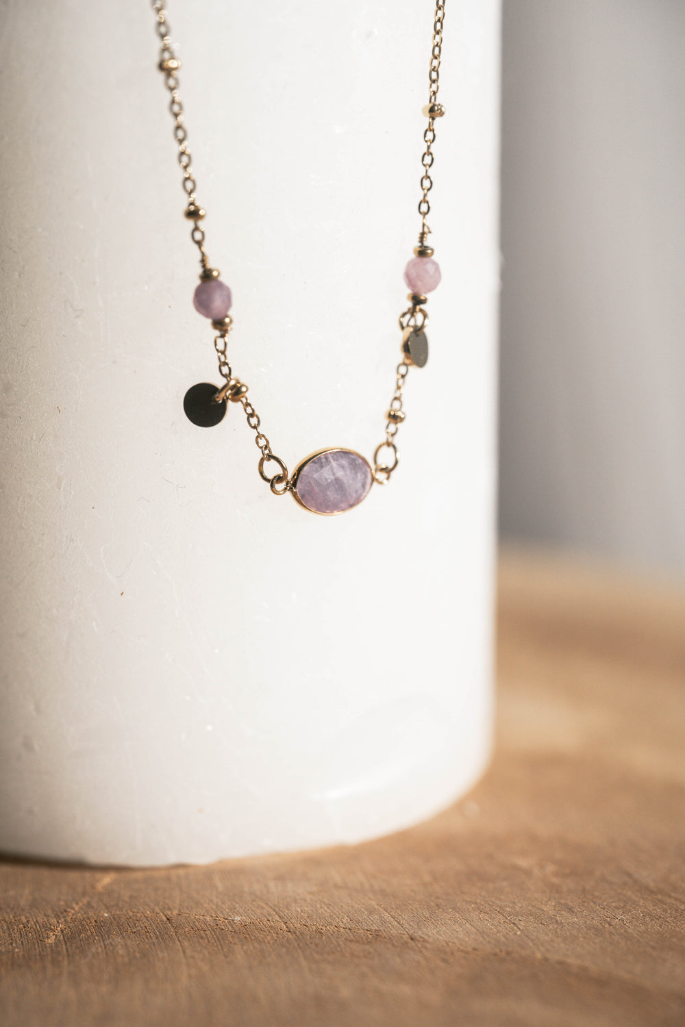 Tulum | Collier en acier inoxydable et pierres naturelles | Améthyste | Doré