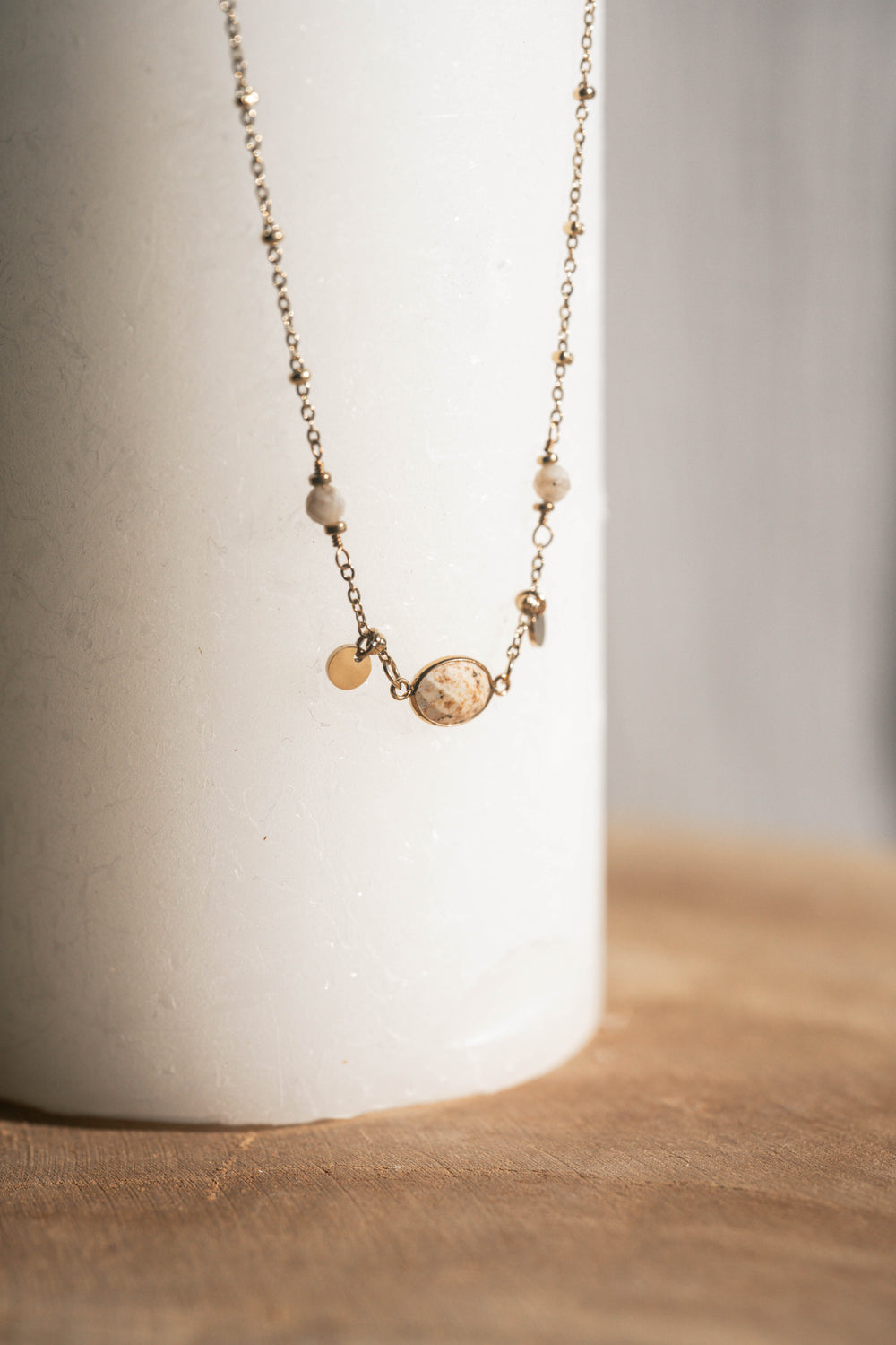 Tulum | Collier en acier inoxydable et pierres naturelles | Jaspe Paysage | Doré