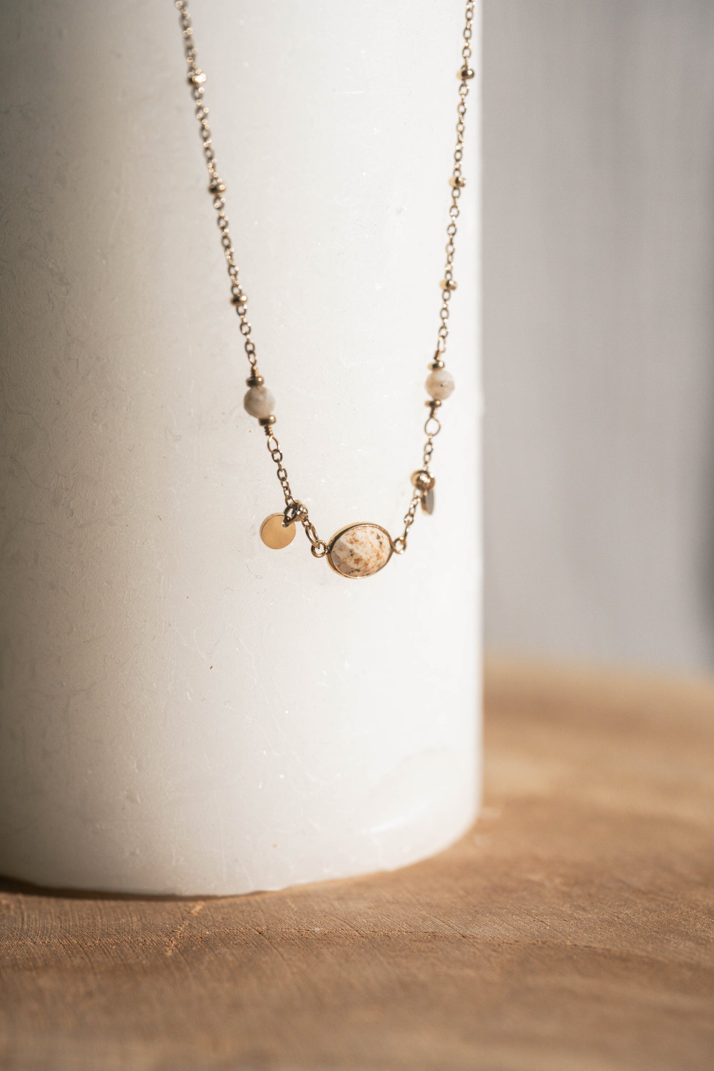 Tulum | Collier en acier inoxydable et pierres naturelles | Jaspe Paysage | Doré