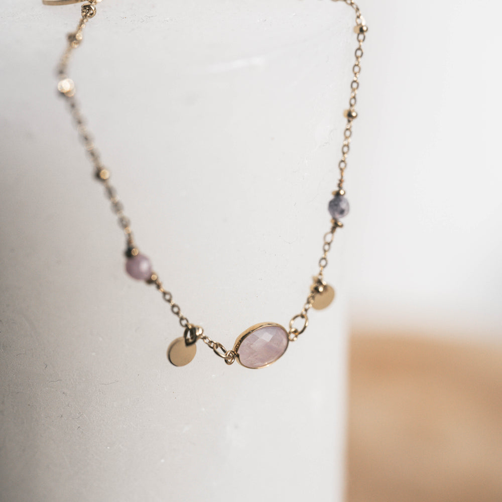 Tulum | Bracelet en acier inoxydable et pierres naturelles | Améthyste | Doré