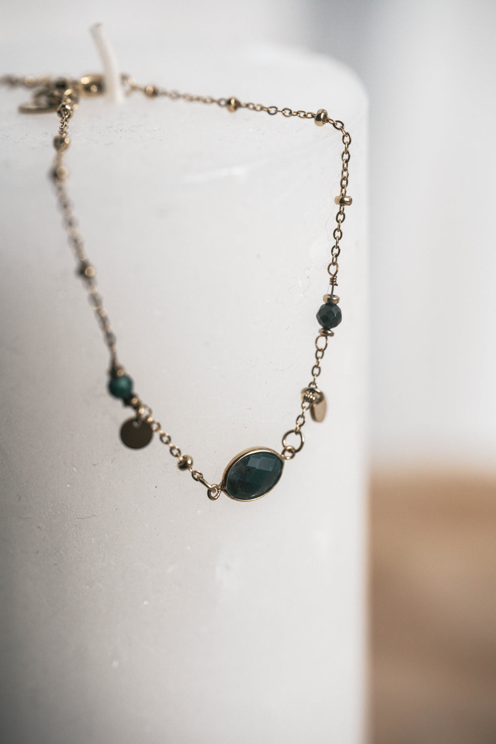 Tulum | Bracelet en acier inoxydable et pierres naturelles | Agate mousse | Doré