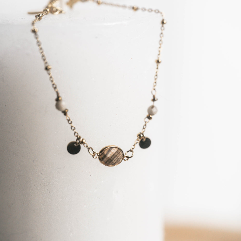 Tulum | Bracelet en acier inoxydable et pierres naturelles | Jaspe Paysage | Doré