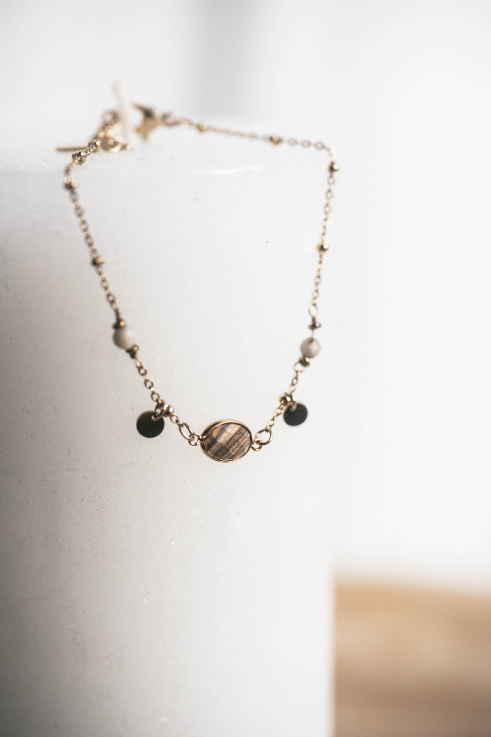 Tulum | Bracelet en acier inoxydable et pierres naturelles | Jaspe Paysage | Doré