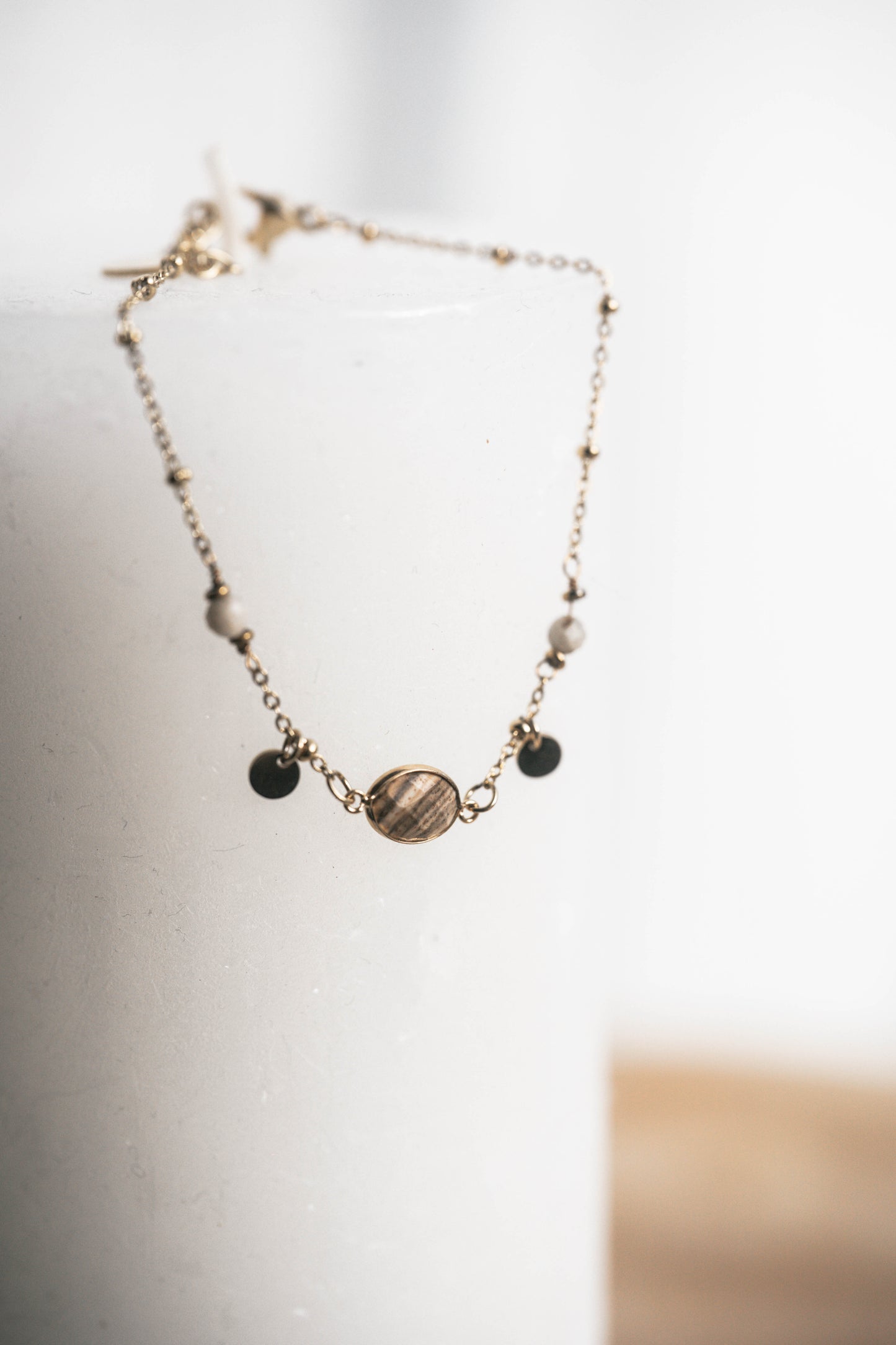 Tulum | Bracelet en acier inoxydable et pierres naturelles | Jaspe Paysage | Doré