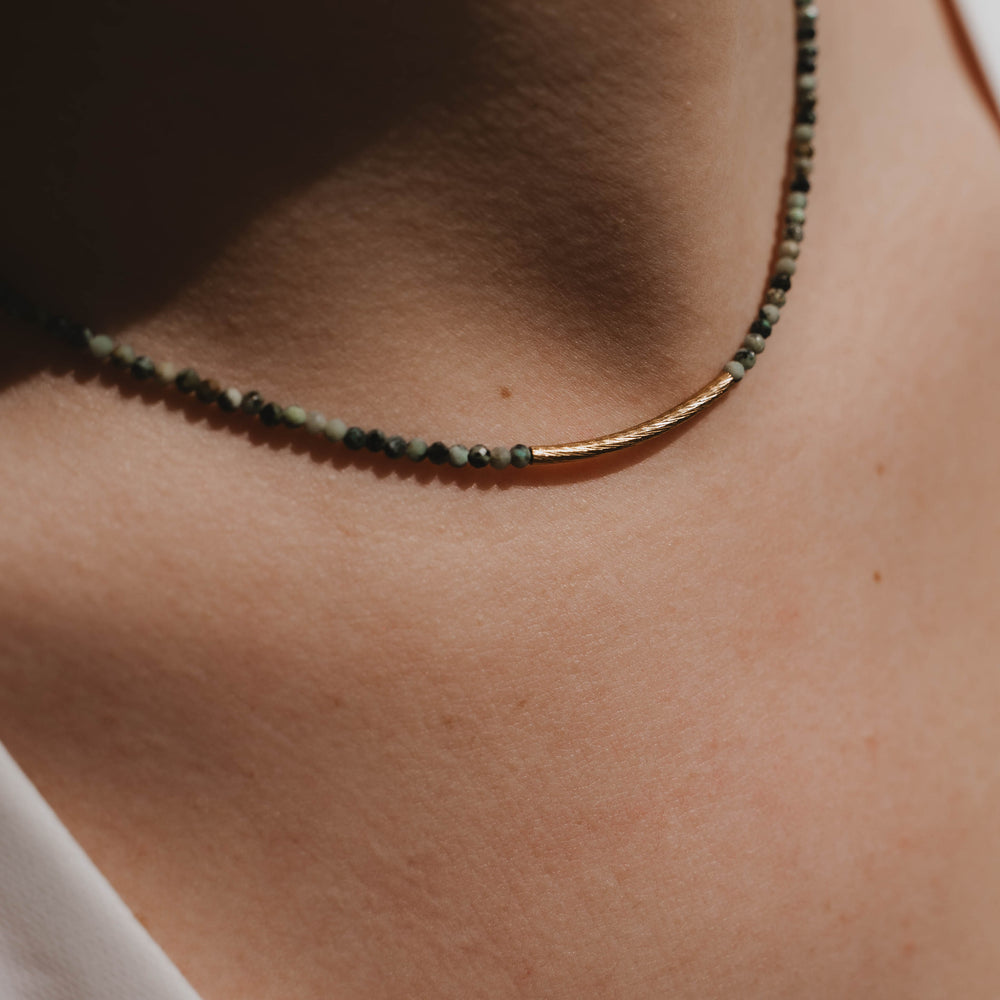 Oman | Collier en acier inoxydable et pierres naturelles | Turquoise Africaine | Doré