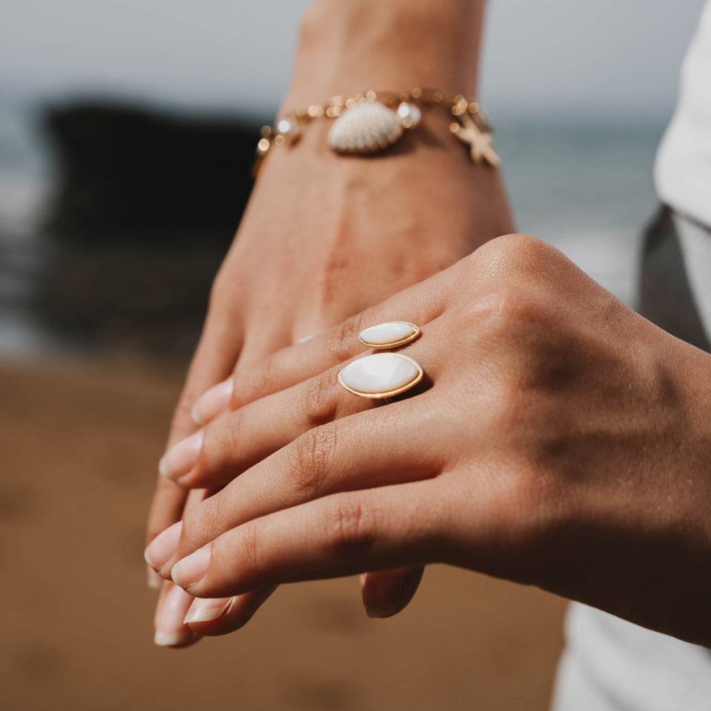 Punta Cana | Bague en acier inoxydable et pierres naturelles | Nacre | Doré