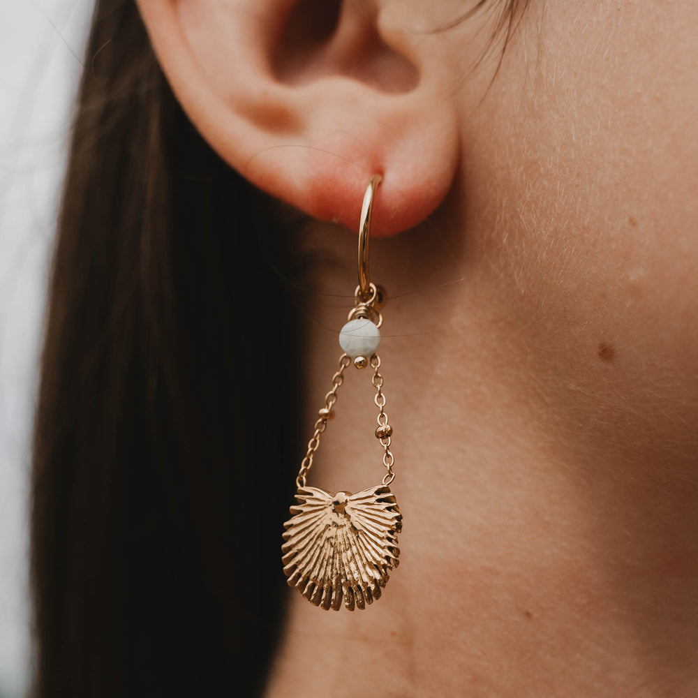 Île Penotte | Boucles d'oreilles en acier inoxydable et pierres naturelles | Emeraude | Doré