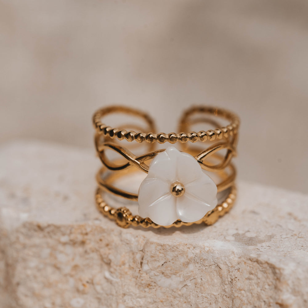Honolulu | Bague en acier inoxydable et pierre naturelle | Nacre | Doré