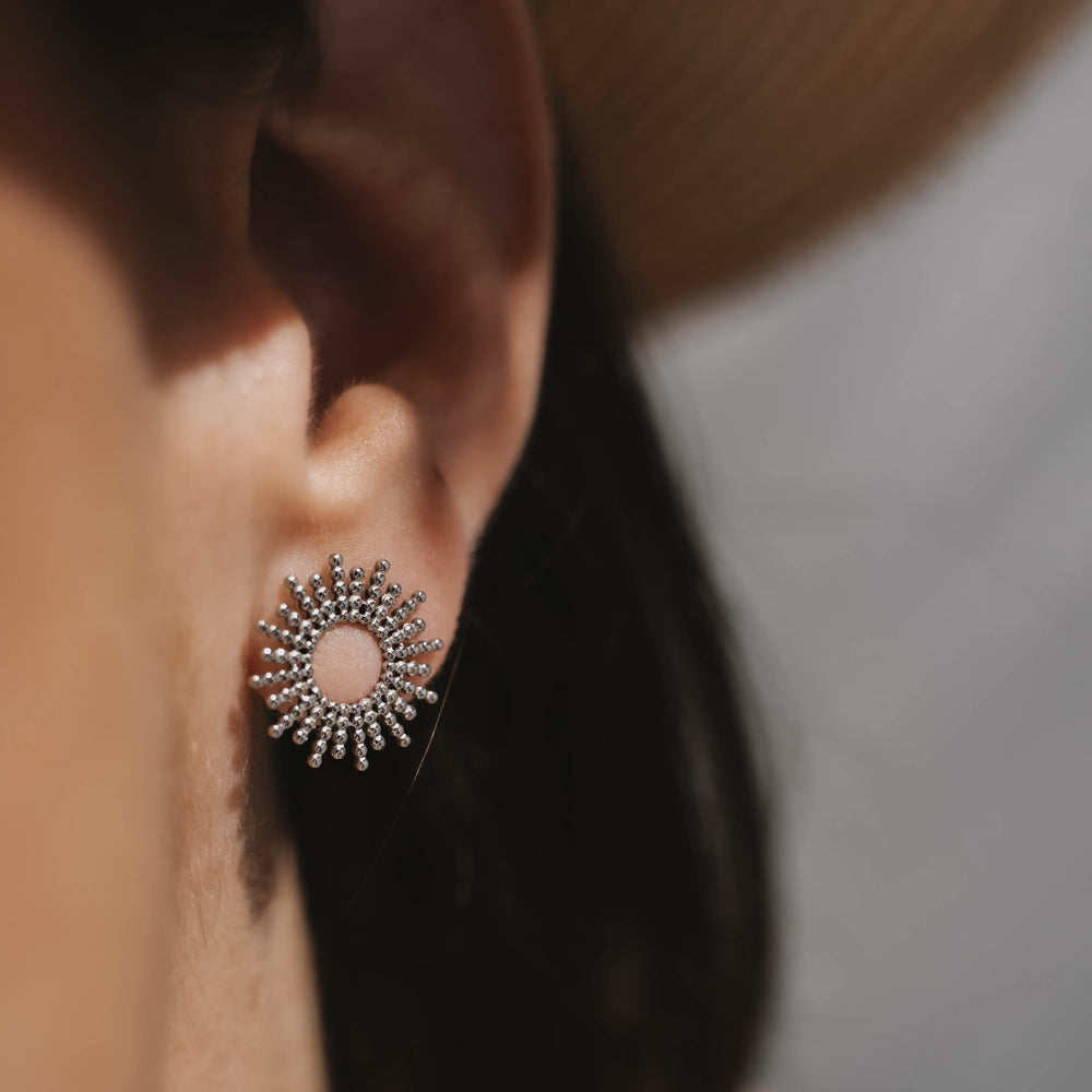 Hélios | Boucles d'oreilles/puces en acier inoxydable | Argenté
