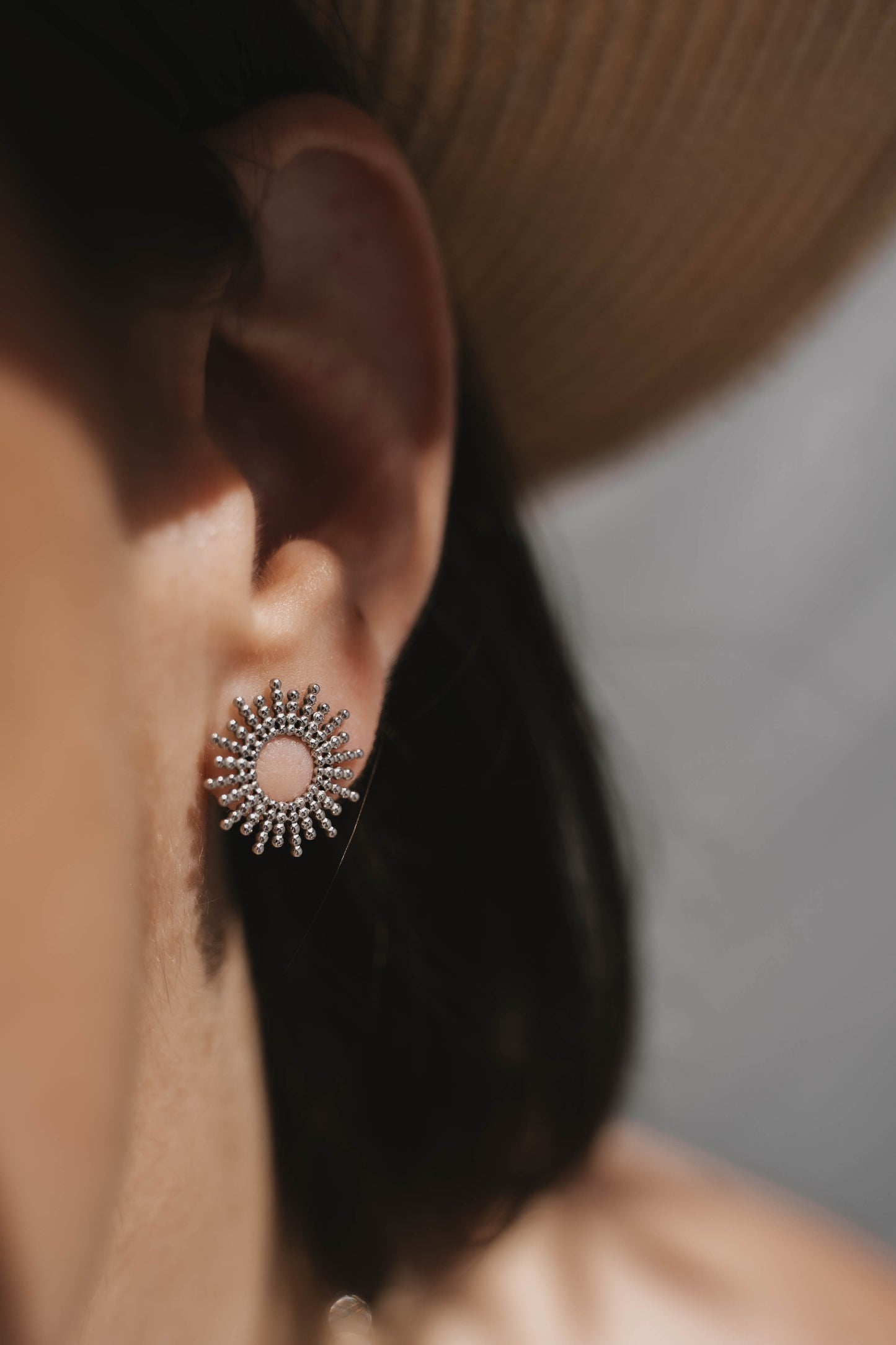 Hélios | Boucles d'oreilles/puces en acier inoxydable | Argenté