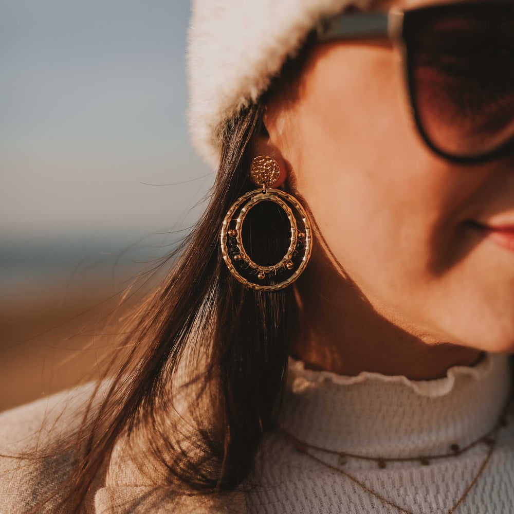 Boucles d'oreilles acier inoxydable et pierres naturelles onyx - Dénia