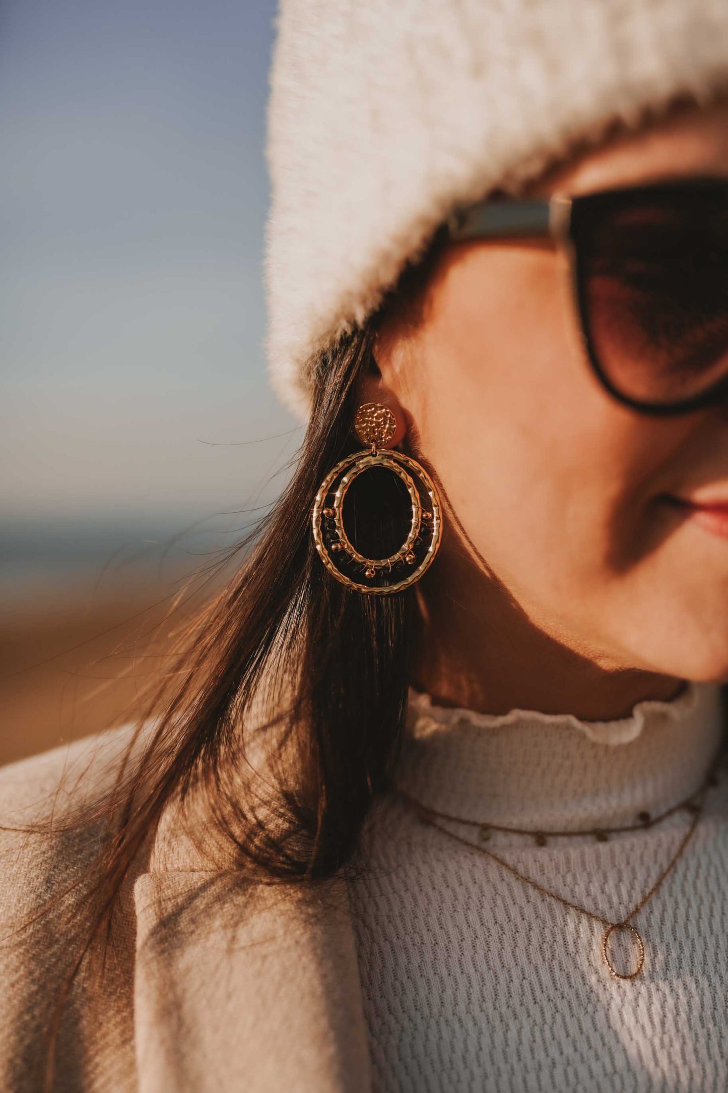 Boucles d'oreilles acier inoxydable et pierres naturelles onyx - Dénia