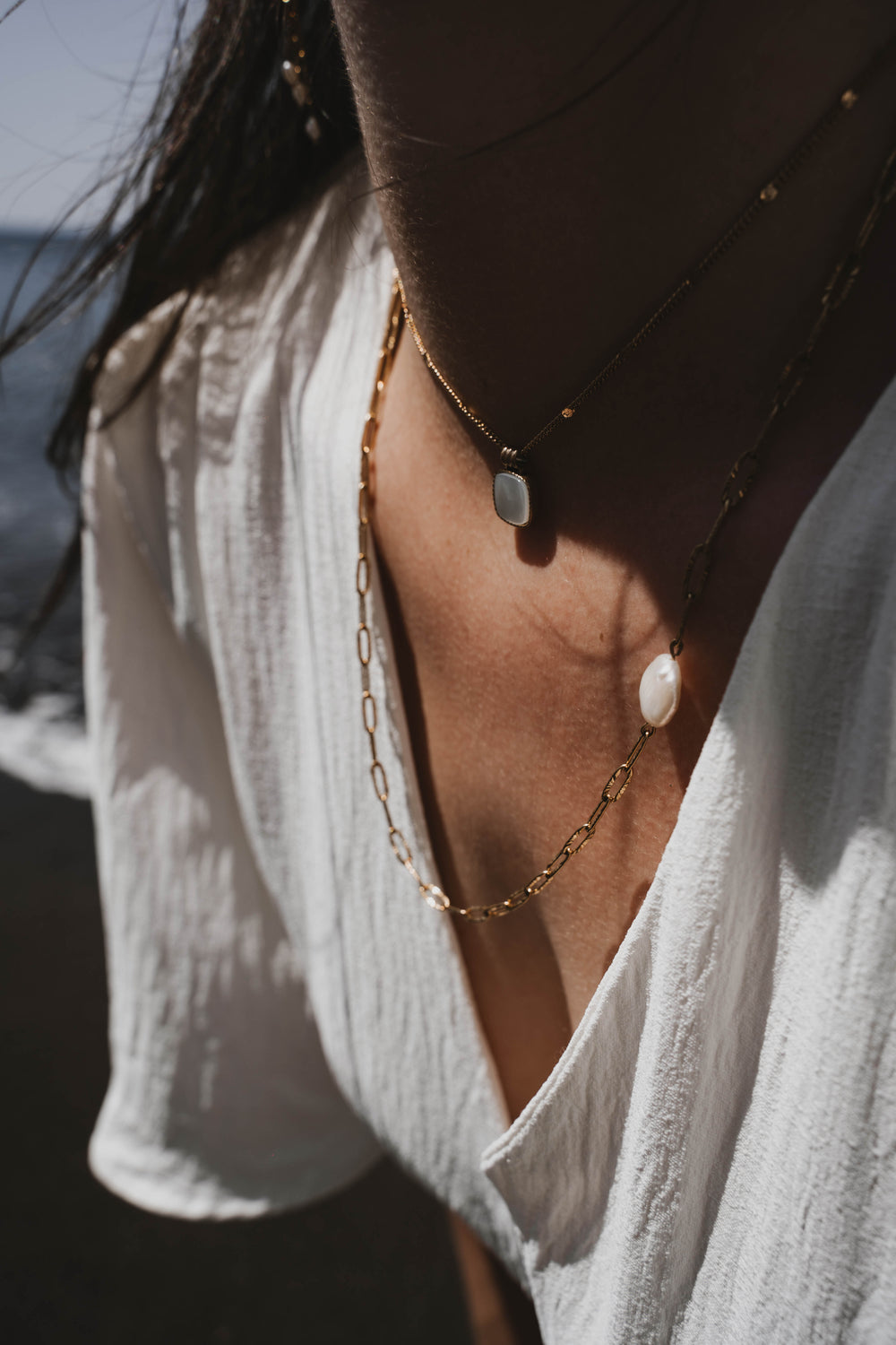 Pompei | Collier en acier inoxydable et pierre naturelle | Perle d'eau douce | Doré