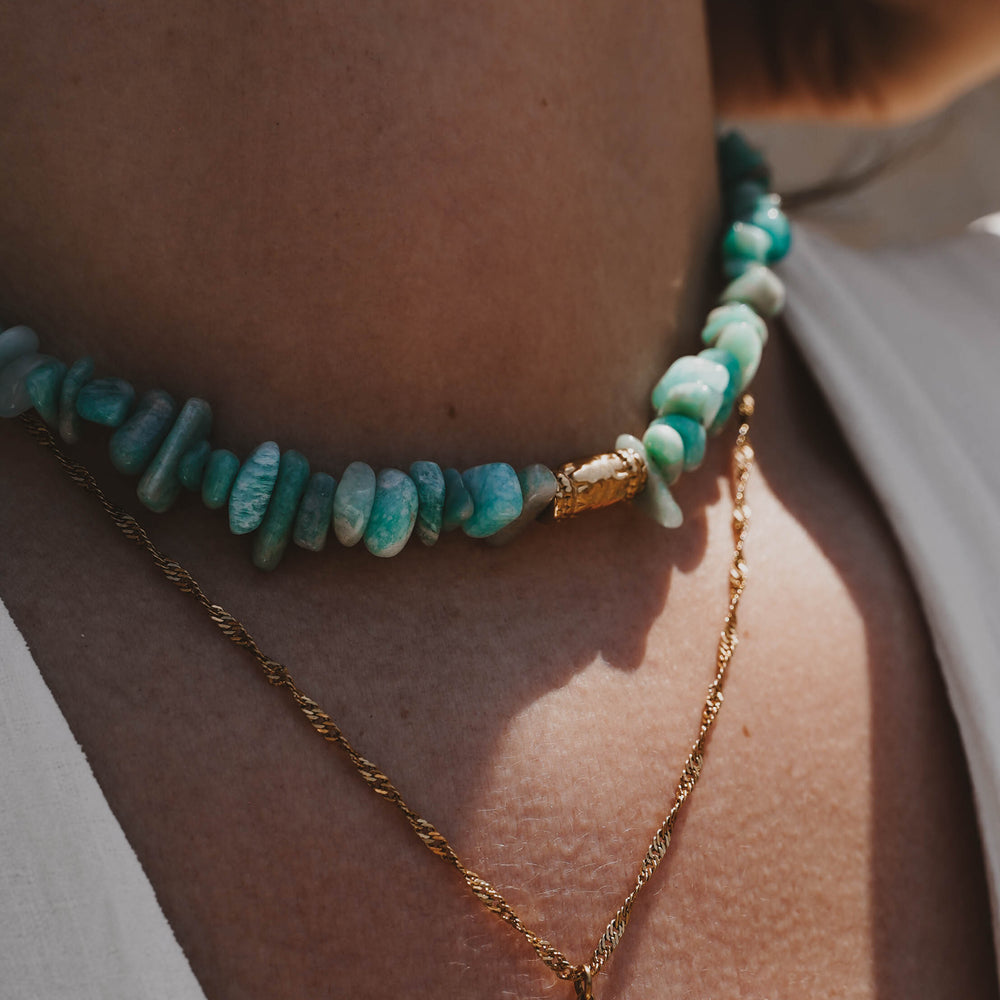 
                      
                        Tacoma | Collier en acier inoxydable et pierres naturelles | Amazonite | Doré
                      
                    