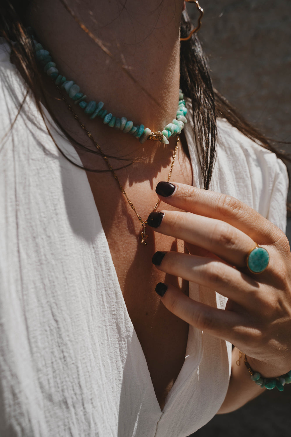 Tacoma | Collier en acier inoxydable et pierres naturelles | Amazonite | Doré