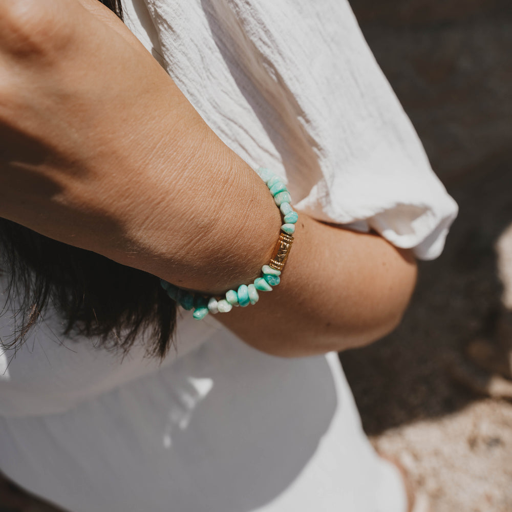 
                      
                        Tacoma | Bracelet en acier inoxydable et pierres naturelles | Amazonite | Doré
                      
                    