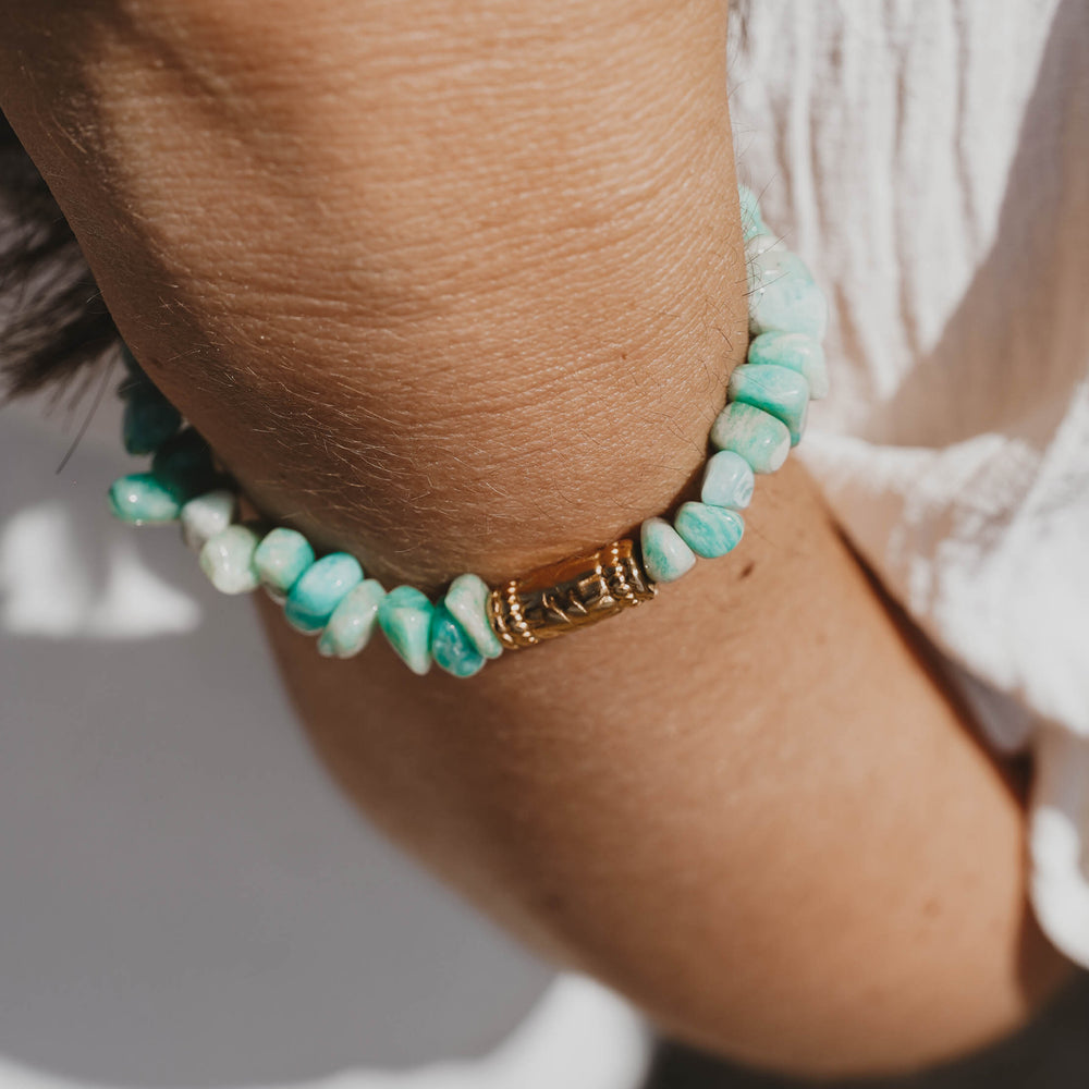 
                      
                        Tacoma | Bracelet en acier inoxydable et pierres naturelles | Amazonite | Doré
                      
                    