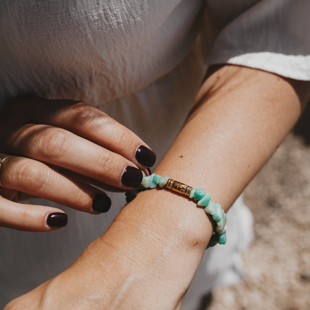 
                      
                        Tacoma | Bracelet en acier inoxydable et pierres naturelles | Amazonite | Doré
                      
                    