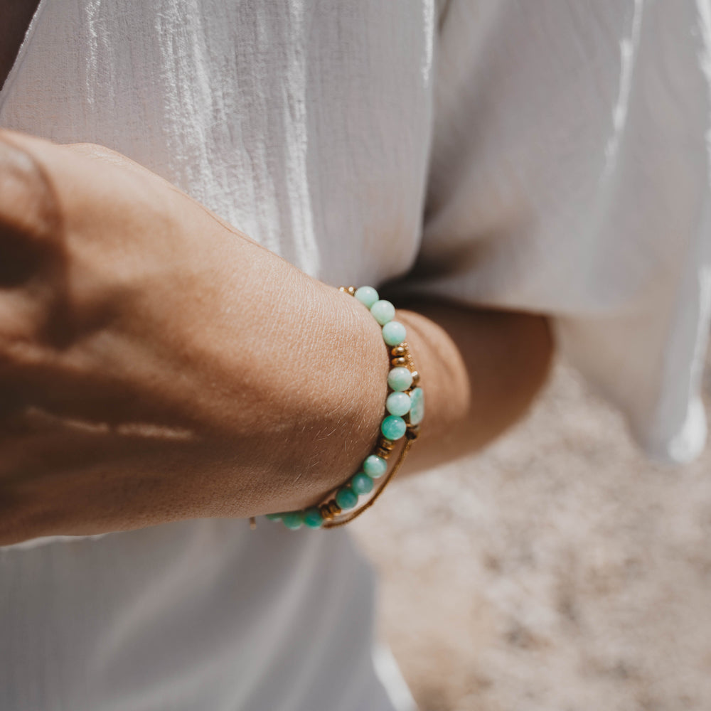 El Nido | Bracelet en acier inoxydable et pierres naturelles | Amazonite | Doré