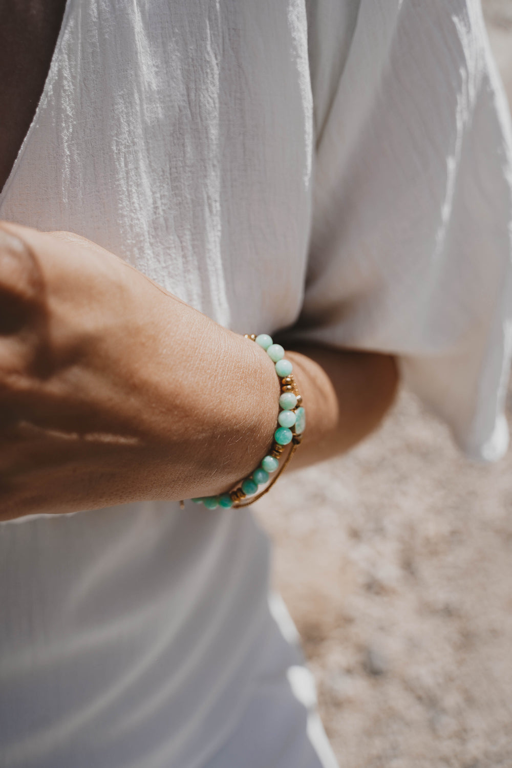 El Nido | Bracelet en acier inoxydable et pierres naturelles | Amazonite | Doré