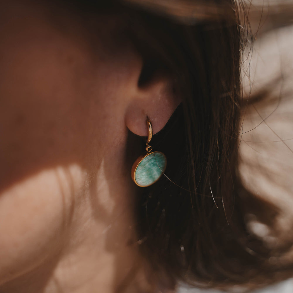 Naples | Boucles d'oreilles en acier inoxydable et pierre naturelle | Amazonite | Doré
