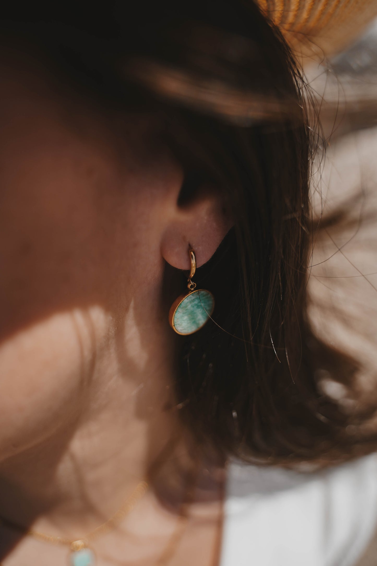 Naples | Boucles d'oreilles en acier inoxydable et pierre naturelle | Amazonite | Doré