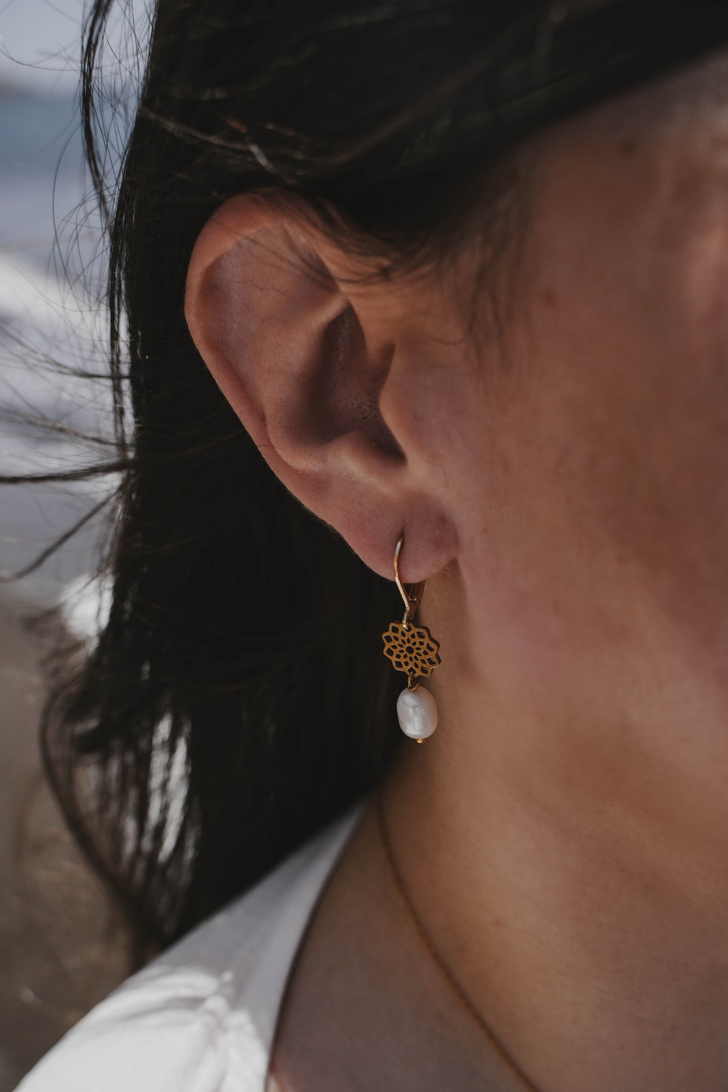 Cinq Terre | Boucles d'oreilles en acier inoxydable et pierres naturelles | Doré