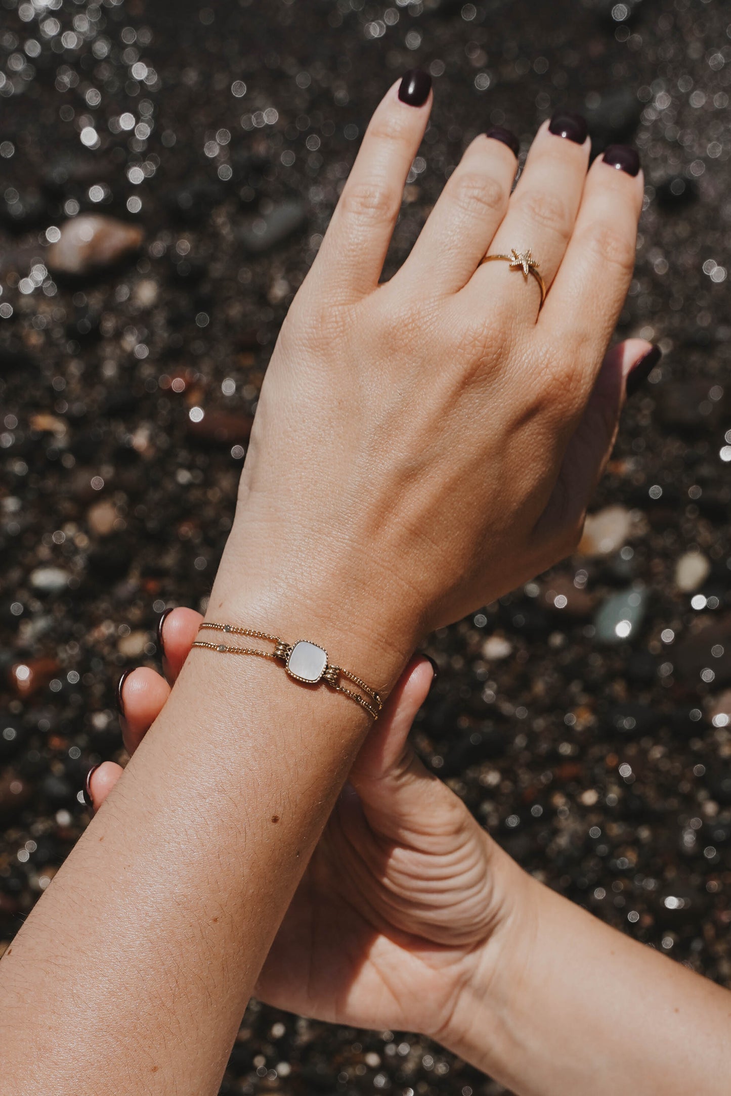 Izmir | Bracelet en acier inoxydable et pierres naturelles | Nacre | Doré